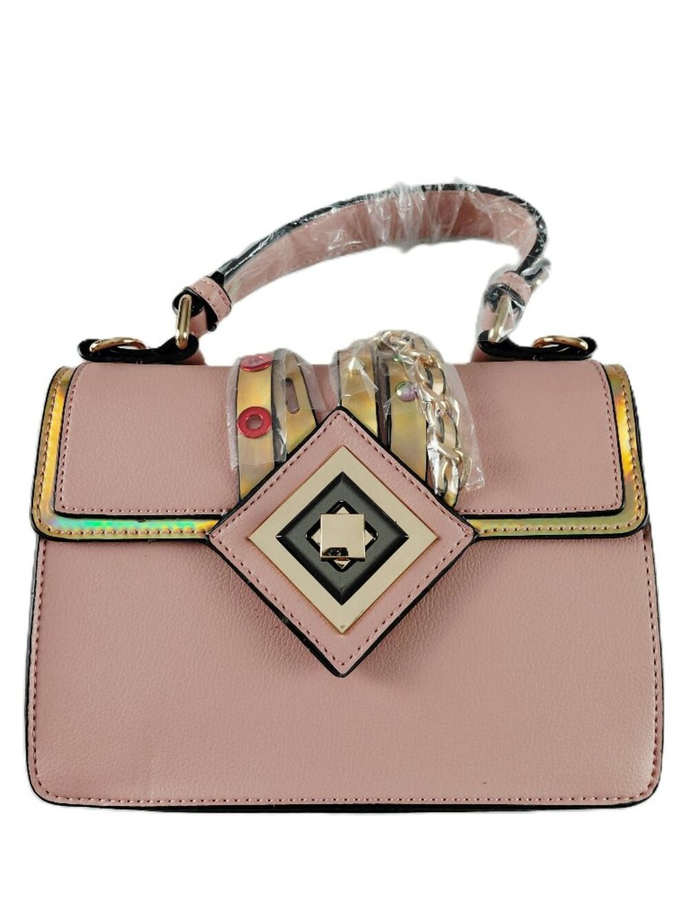 Brentano Top Handle Crossbody Satchel Bag Pink Faux Leather Metallic Trim